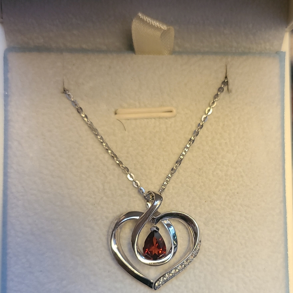 White Gold Garnet with Diamonds Necklace